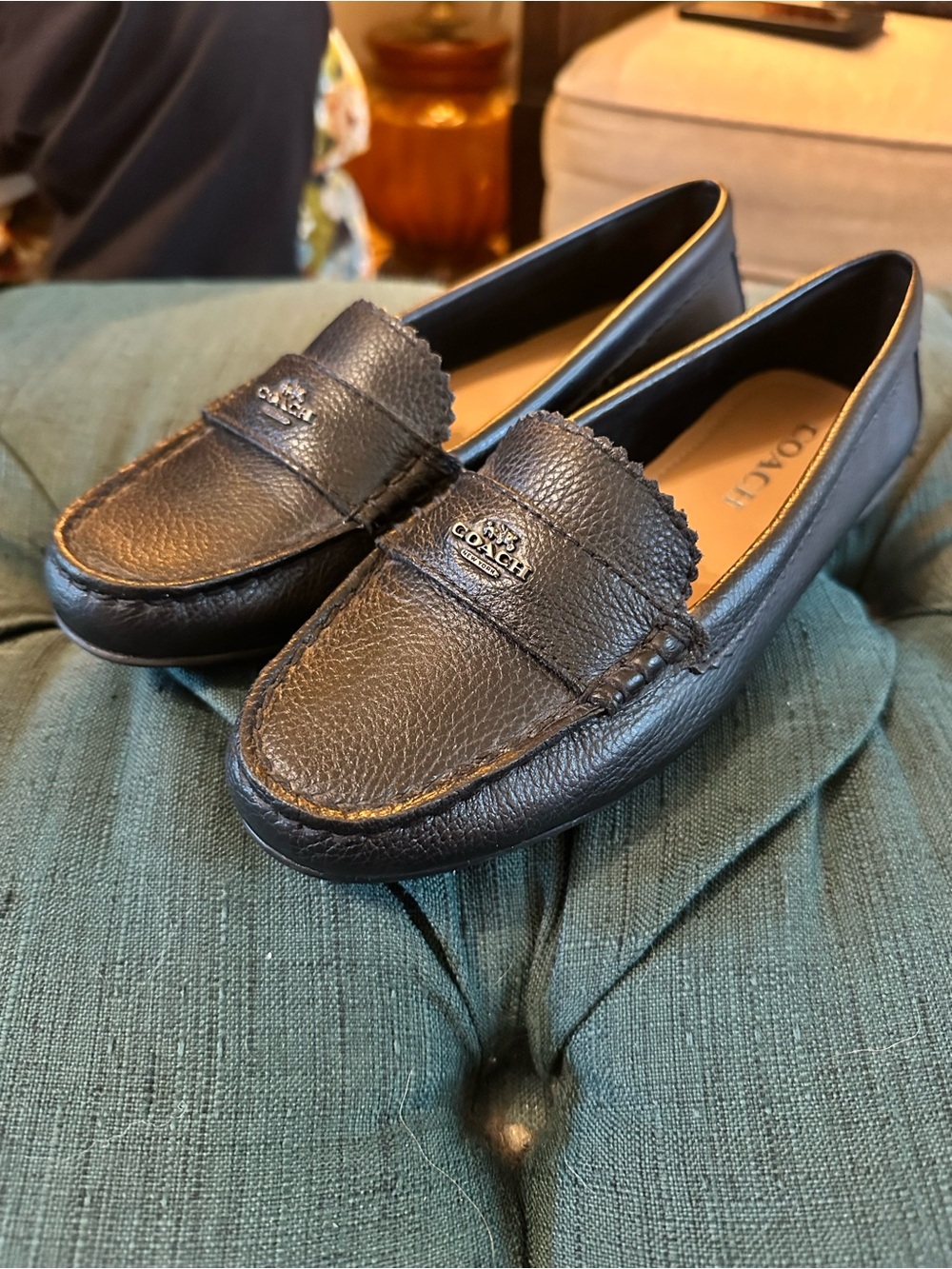 Coach Black Pebbled Leather Penny Loafers - Picture 2 of 4